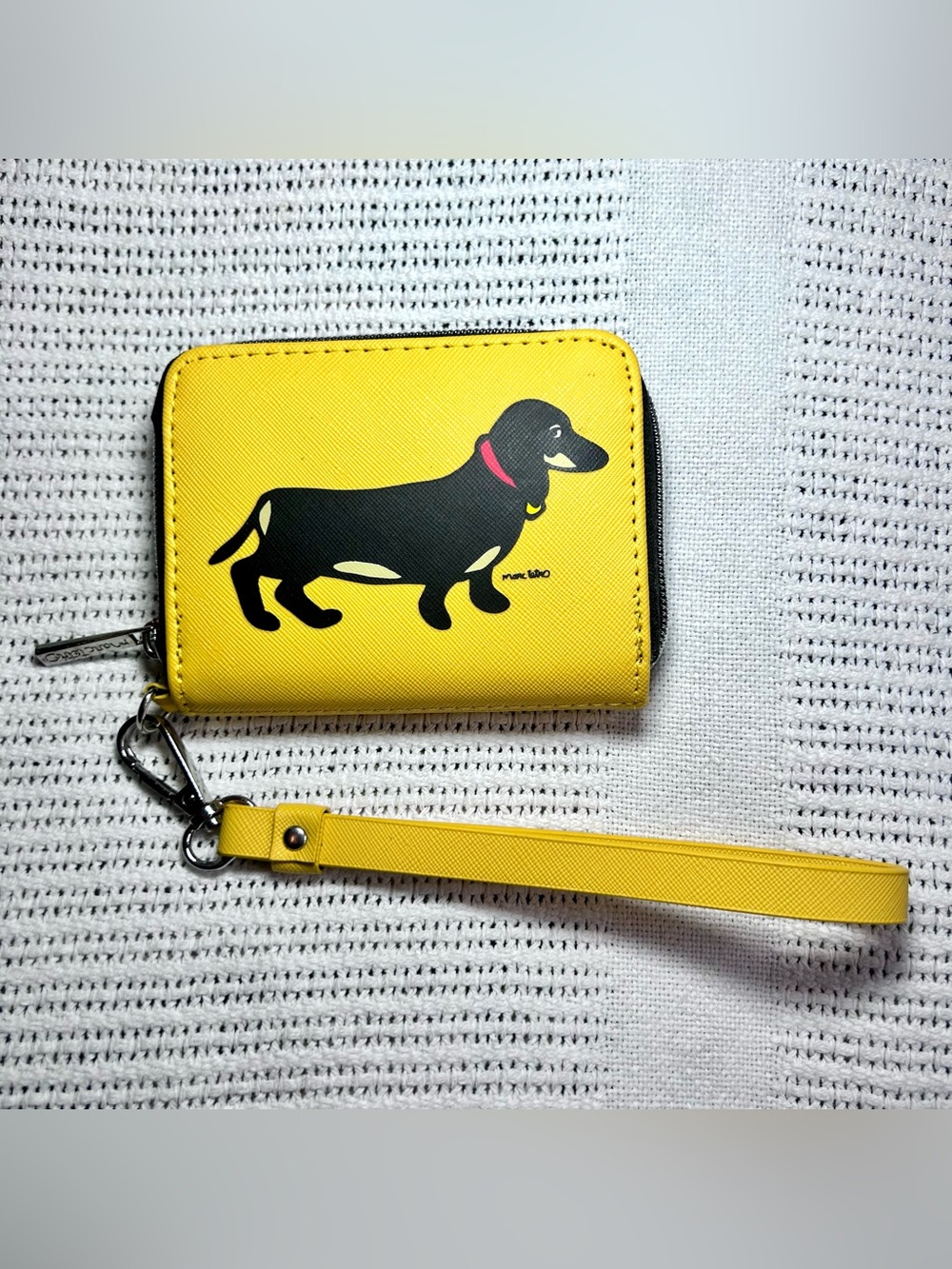 Marc Tetro Yellow Dachshund Wristlet Zip Around Wallet
